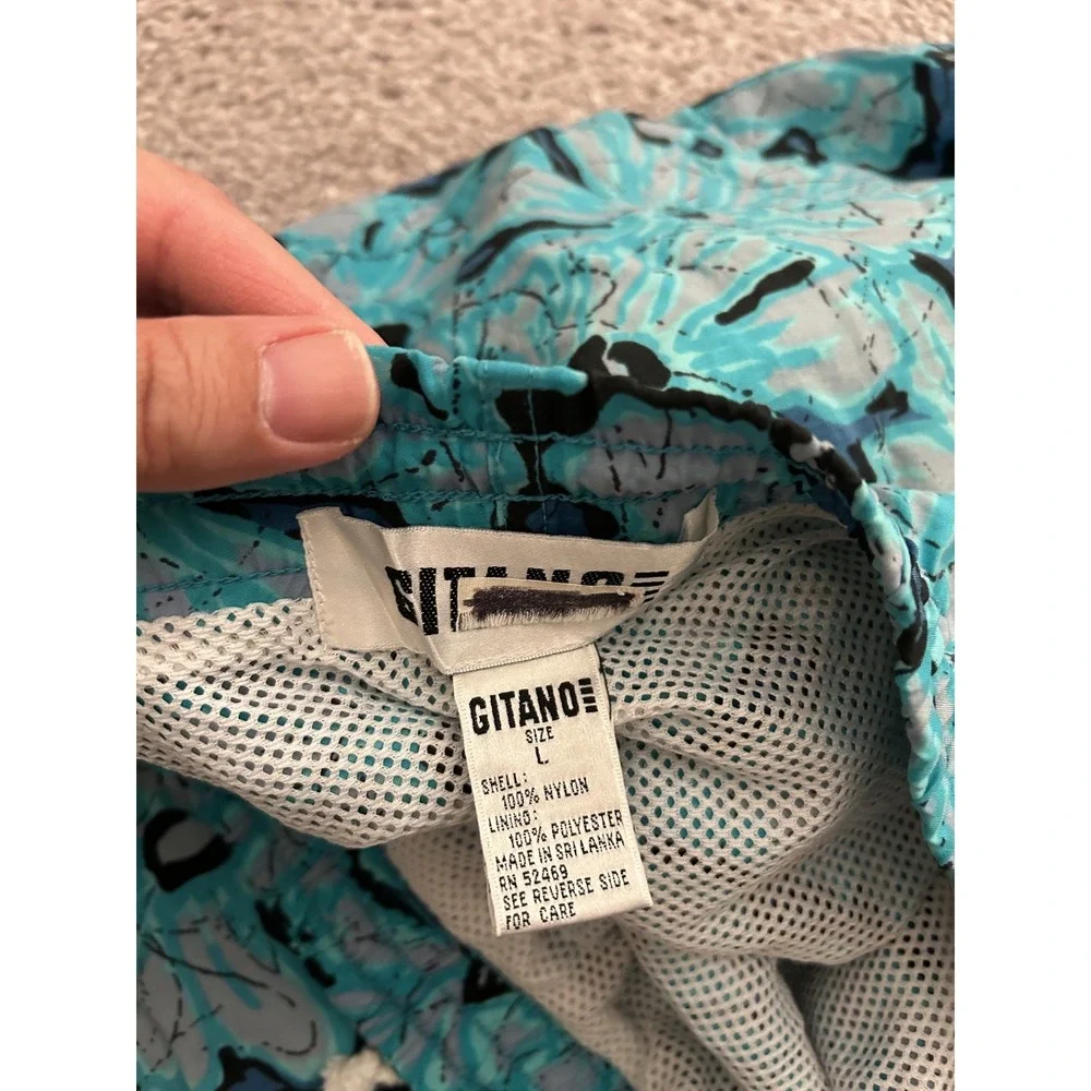 Gitano Swim Trunks‎ Mens Large Teal Blue Excellent Vintage Abstract Mesh Lined